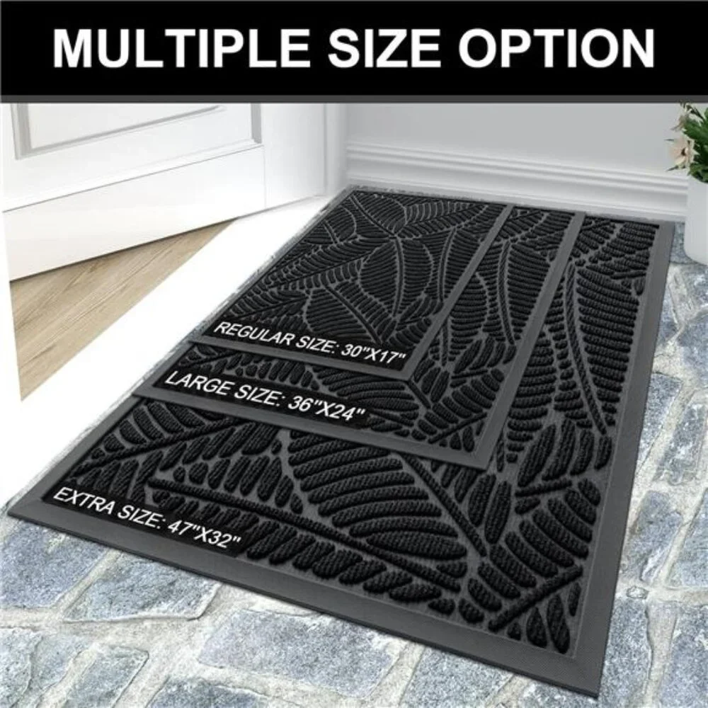 Waterproof Doormat, Sturdy Natural Rubber Front Indoor Mat, Non Slip Low Profile